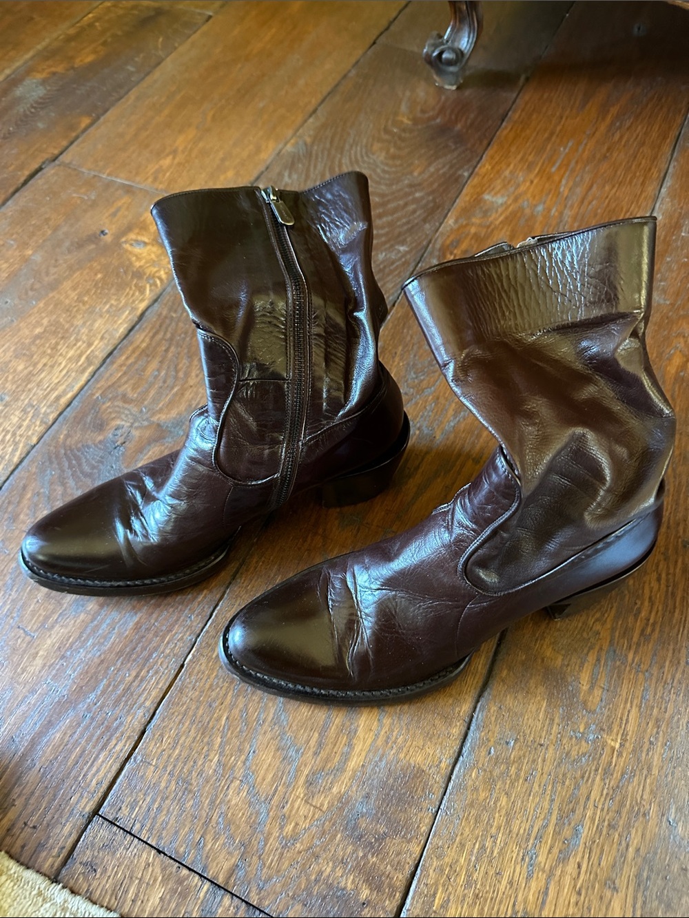 Rocco P. Dark Brown Leather Mid-Calf Zip Boots